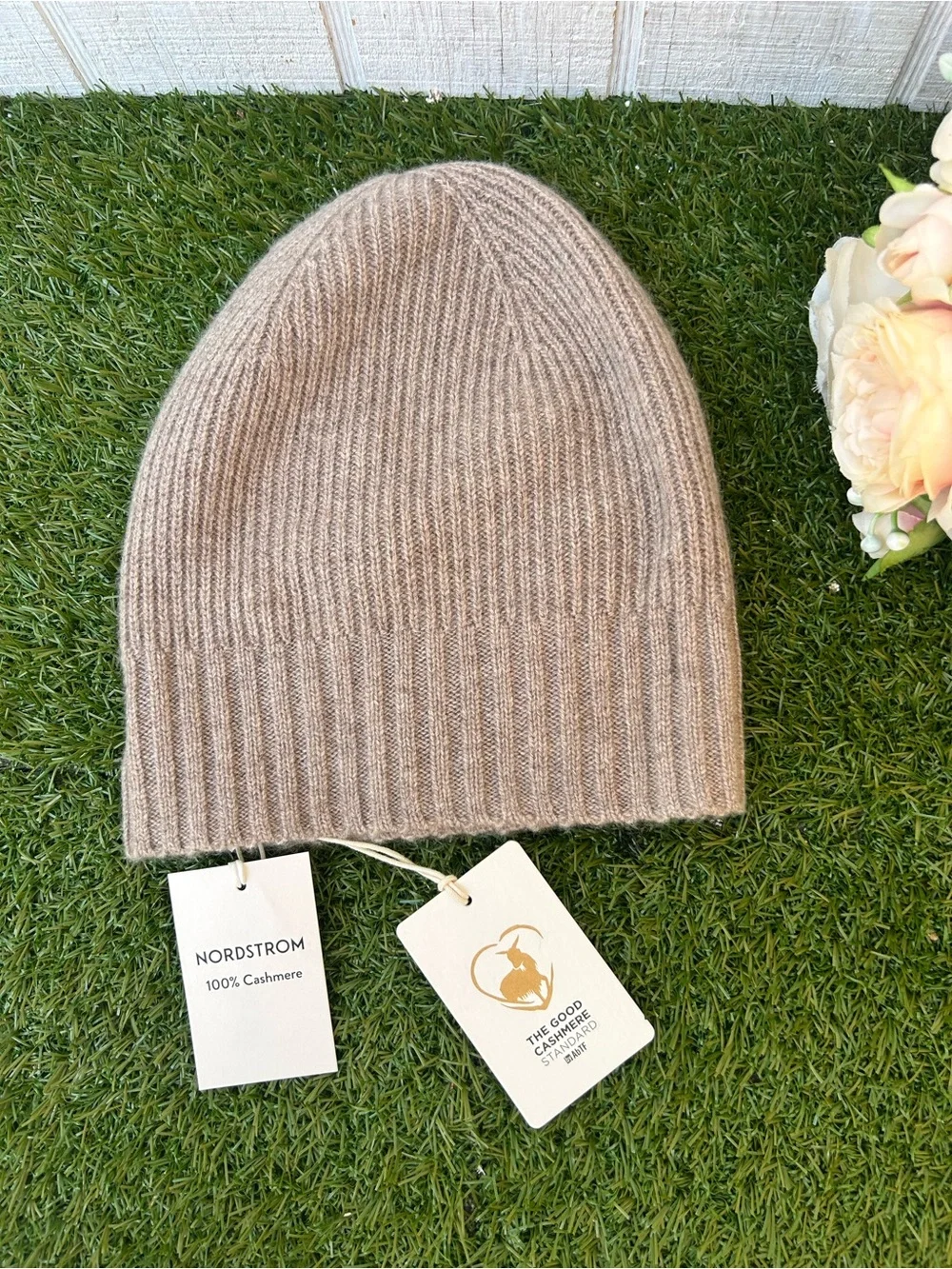 Nordstrom Rib CASHMERE Beanie NEW  $45 BEIGE BLISS Size: NONE